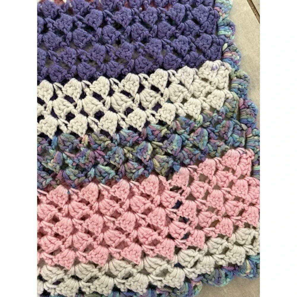 Handmade Knit Crochet Multi Color Afghan Blanket  Baby Approx. 42”x46”